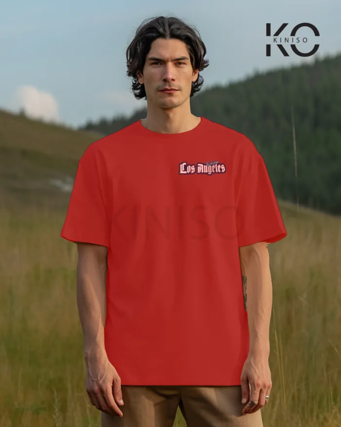 Image of Red Color NBA Drop Shoulder T-Shirts with Los Angels 03 Printed for Basketball Lovers