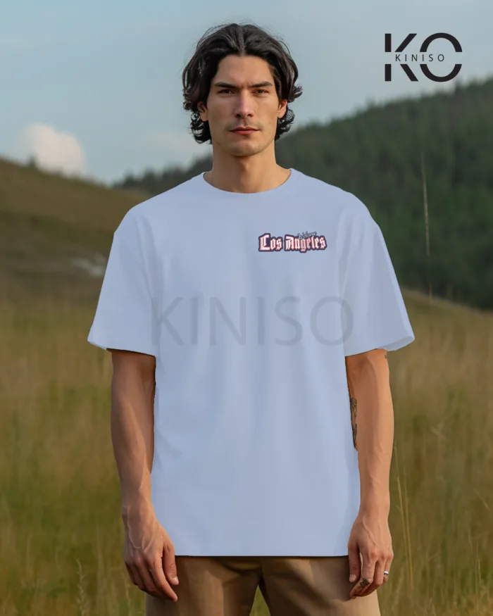 Image of Sky Blue Color NBA Drop Shoulder T-Shirts with Los Angels 03 Printed for Basketball Lovers