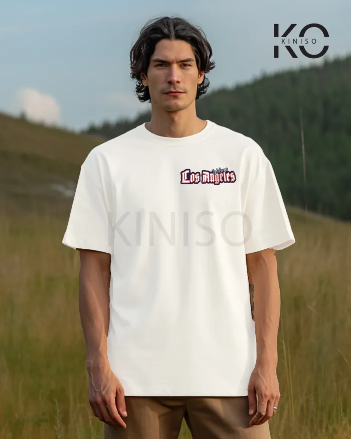 Image of White Color NBA Drop Shoulder T-Shirts with Los Angels 03 Printed for Basketball Lovers