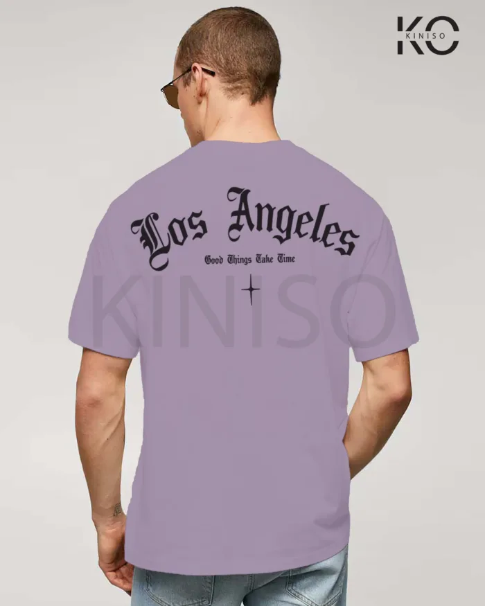 Image of Light Purple Color NBA Drop Shoulder T-Shirts with Los Angels Printed for Basketball Lovers