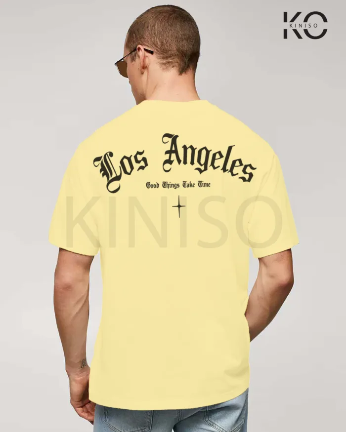 Image of Off White Color NBA Drop Shoulder T-Shirts with Los Angels Printed for Basketball Lovers