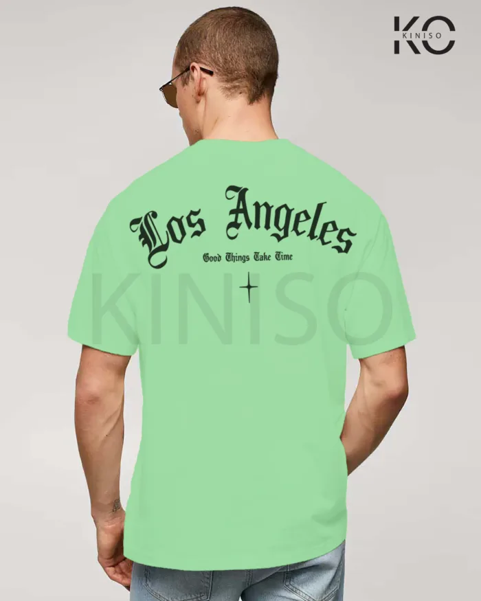 Image of Pastel Mint Color NBA Drop Shoulder T-Shirts with Los Angels Printed for Basketball Lovers