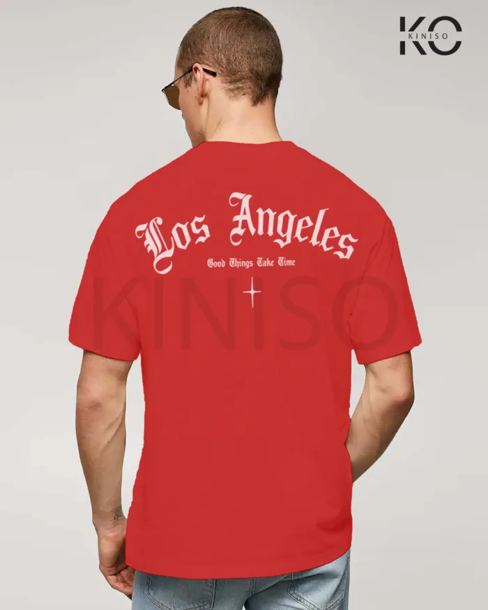 Image of Red Color NBA Drop Shoulder T-Shirts with Los Angels Printed for Basketball Lovers