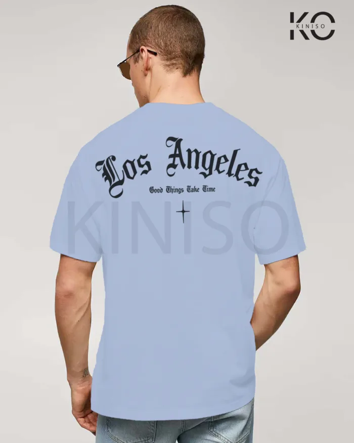 Image of Sky Blue Color NBA Drop Shoulder T-Shirts with Los Angels Printed for Basketball Lovers