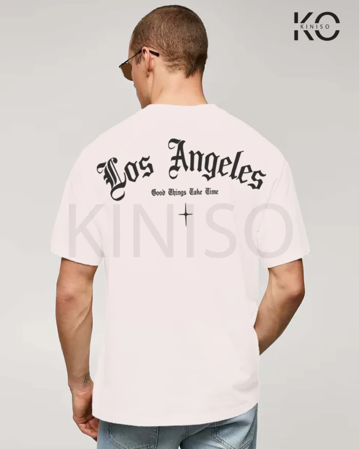 Image of White Color NBA Drop Shoulder T-Shirts with Los Angels Printed for Basketball Lovers