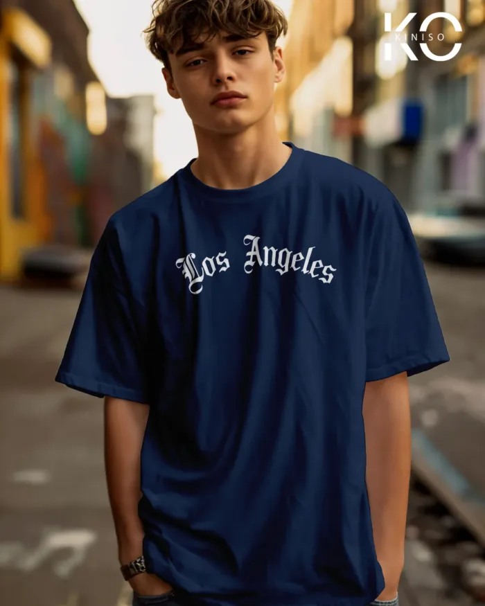 Image of Glaucous Blue Color NBA Drop Shoulder T-Shirts with Los Angels Printed for Basketball Lovers