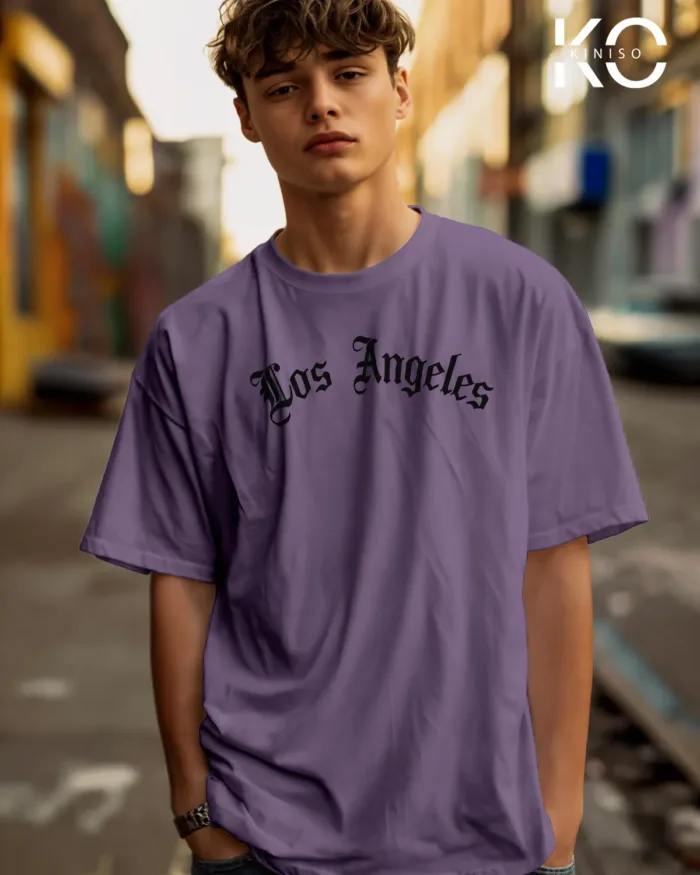 Image of Light Purple Color NBA Drop Shoulder T-Shirts with Los Angels Printed for Basketball Lovers
