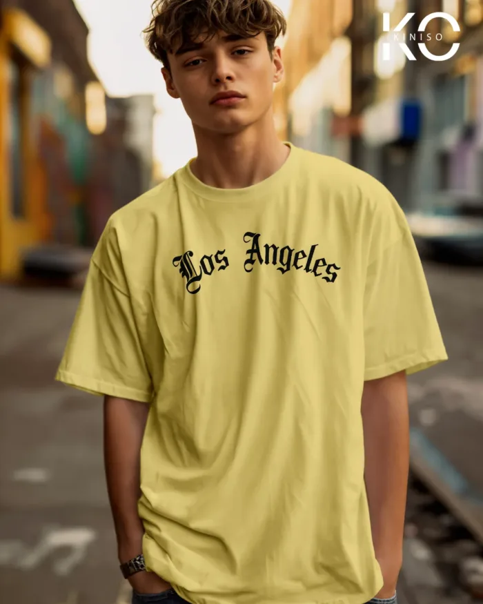 Image of Off White Color NBA Drop Shoulder T-Shirts with Los Angels Printed for Basketball Lovers