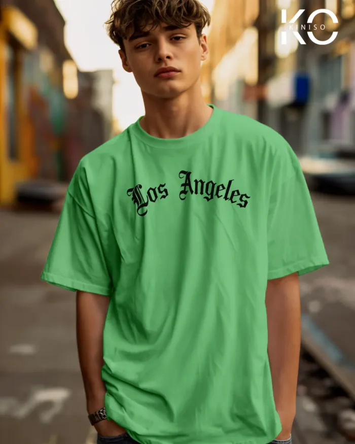 Image of Pastel Mint Color NBA Drop Shoulder T-Shirts with Los Angels Printed for Basketball Lovers