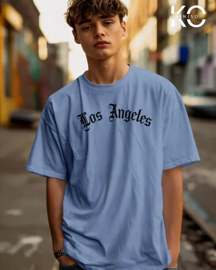 Image of Sky Blue Color NBA Drop Shoulder T-Shirts with Los Angels Printed for Basketball Lovers