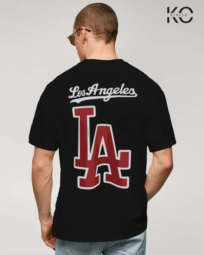 Image of Black Color NBA Drop Shoulder T-Shirts with Los Angels LA Printed for Basketball Lovers