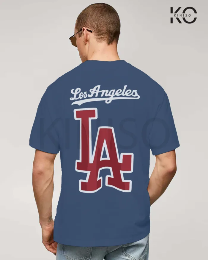 Image of Glaucous Blue Color NBA Drop Shoulder T-Shirts with Los Angels LA Printed for Basketball Lovers