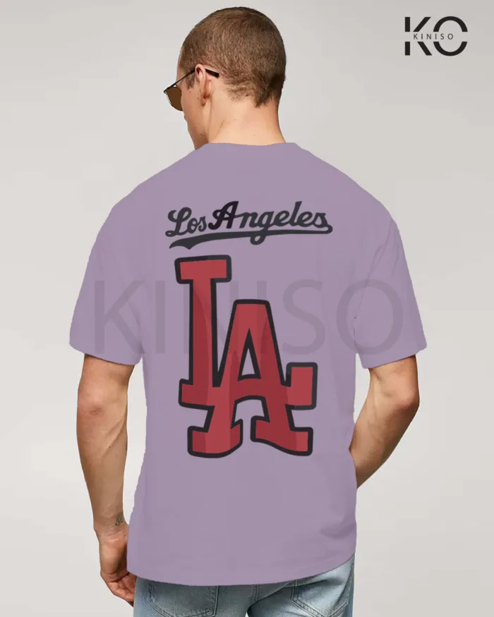 Image of Light Purple Color NBA Drop Shoulder T-Shirts with Los Angels LA Printed for Basketball Lovers