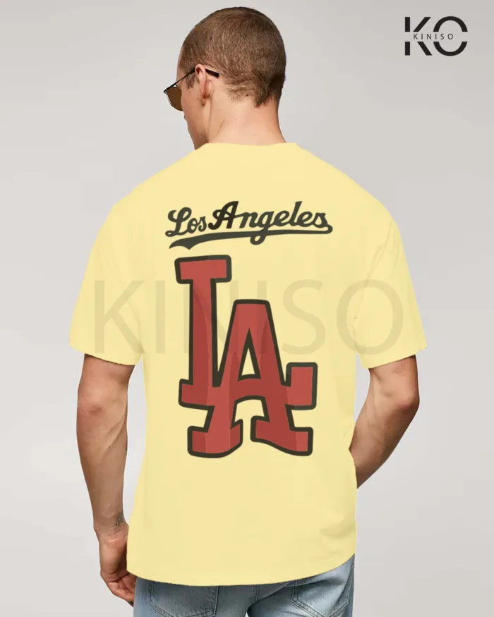 Image of Off White Color NBA Drop Shoulder T-Shirts with Los Angels LA Printed for Basketball Lovers