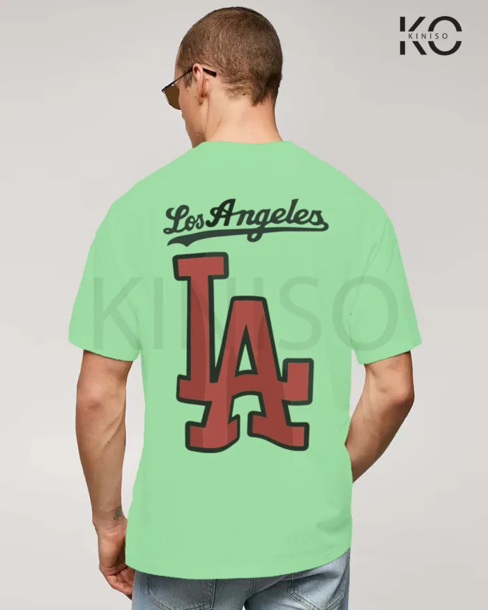 Image of Pastel Mint Color NBA Drop Shoulder T-Shirts with Los Angels LA Printed for Basketball Lovers