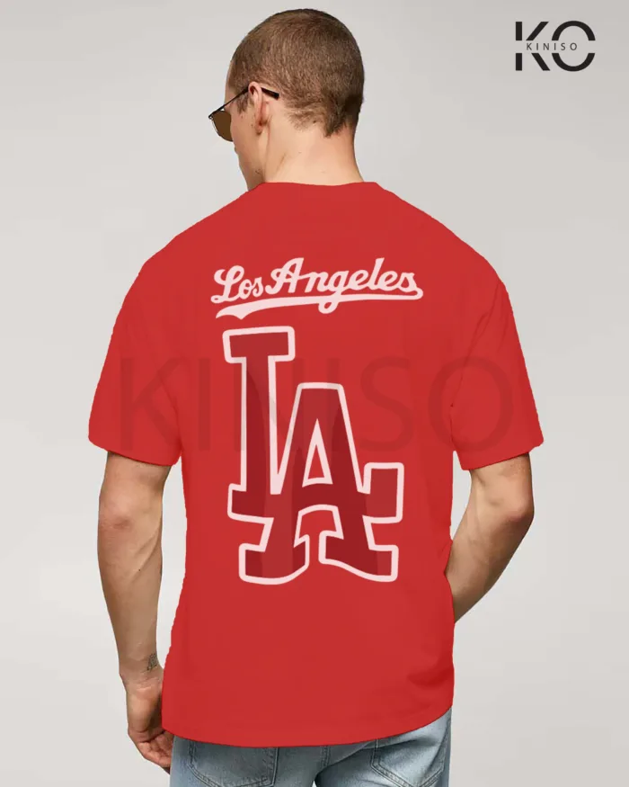 Image of Red Color NBA Drop Shoulder T-Shirts with Los Angels LA Printed for Basketball Lovers