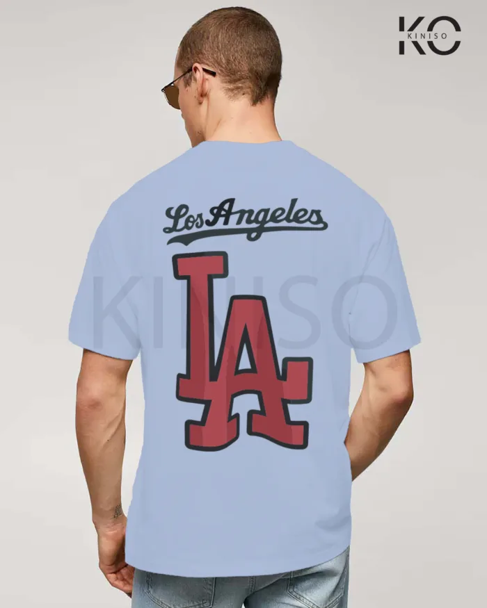 Image of Sky Blue Color NBA Drop Shoulder T-Shirts with Los Angels LA Printed for Basketball Lovers