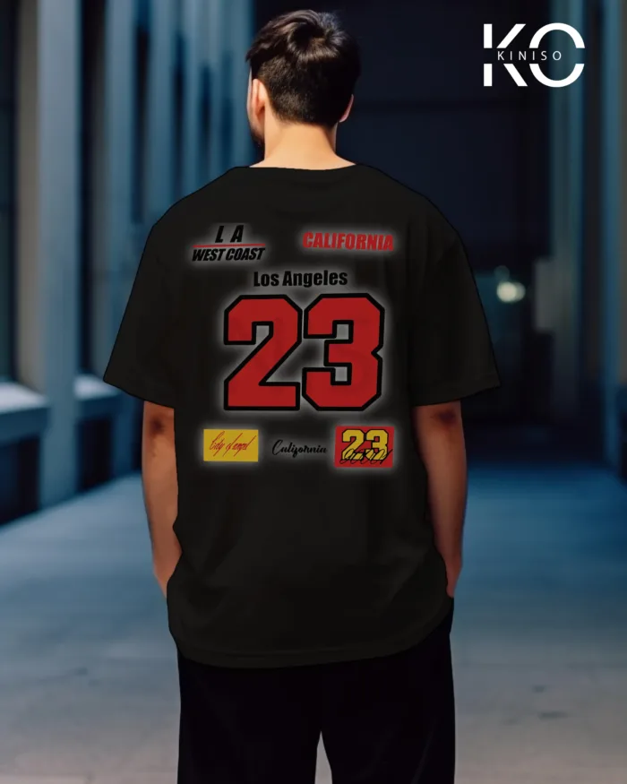 Image of Black Color NBA Drop Shoulder T-Shirts with Los Angels California Printed for Basketball Lovers