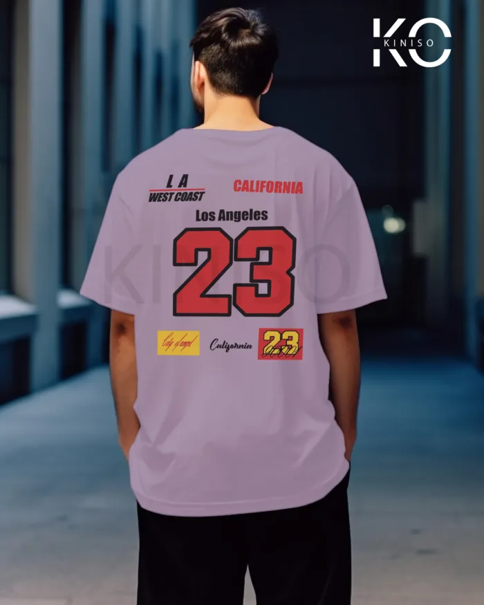Image of Light Purple Color NBA Drop Shoulder T-Shirts with Los Angels California Printed for Basketball Lovers