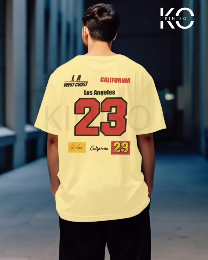Image of Off White Color NBA Drop Shoulder T-Shirts with Los Angels California Printed for Basketball Lovers