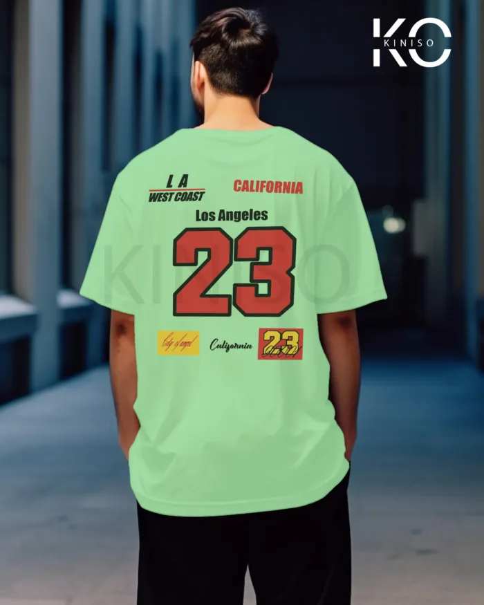 Image of Pastel Mint Color NBA Drop Shoulder T-Shirts with Los Angels California Printed for Basketball Lovers