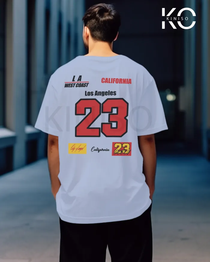 Image of Sky Blue Color NBA Drop Shoulder T-Shirts with Los Angels California Printed for Basketball Lovers