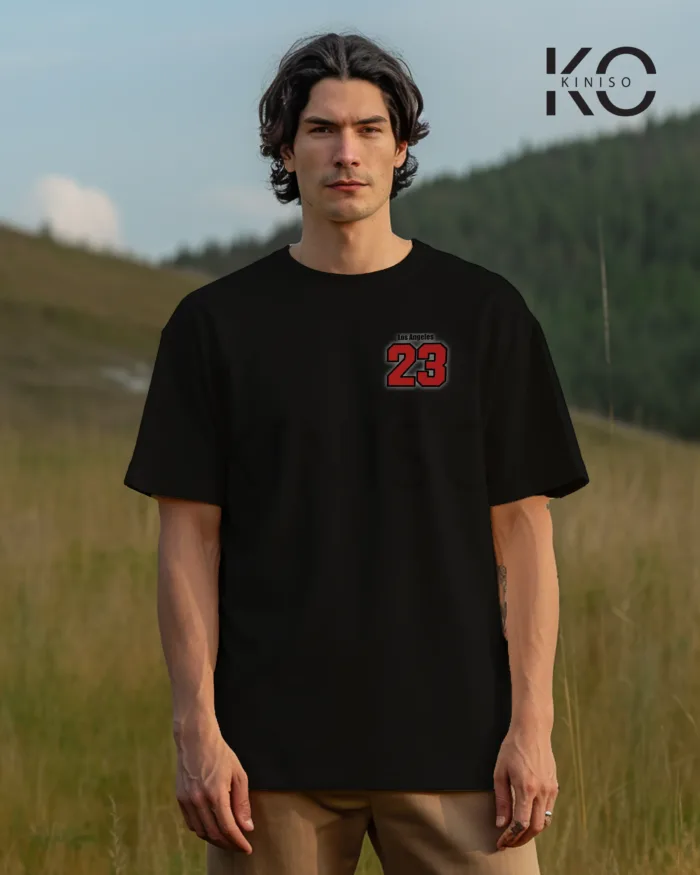 Image of Black Color NBA Drop Shoulder T-Shirts with Los Angels California Printed for Basketball Lovers