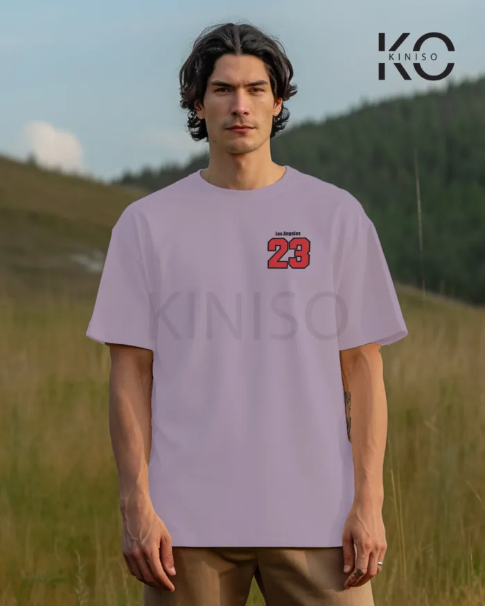 Image of Light Purple Color NBA Drop Shoulder T-Shirts with Los Angels California Printed for Basketball Lovers