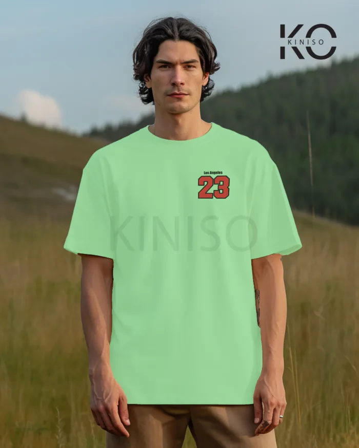 Image of Pastel Mint Color NBA Drop Shoulder T-Shirts with Los Angels California Printed for Basketball Lovers