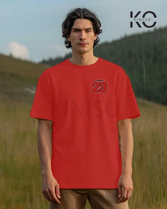 Image of Red Color NBA Drop Shoulder T-Shirts with Los Angels California Printed for Basketball Lovers