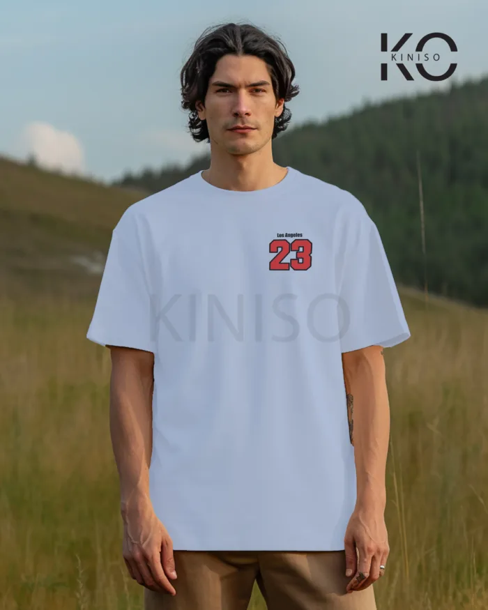 Image of Sky Blue Color NBA Drop Shoulder T-Shirts with Los Angels California Printed for Basketball Lovers