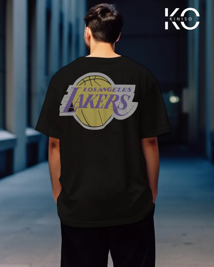 Image of Black Color NBA Drop Shoulder T-Shirts with Los Angels Lakers James Printed for Basketball Lovers