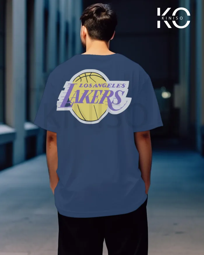 Image of Glaucous Blue Color NBA Drop Shoulder T-Shirts with Los Angels Lakers James Printed for Basketball Lovers