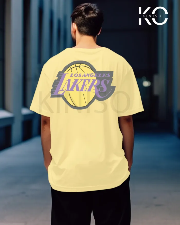 Image of Off White Color NBA Drop Shoulder T-Shirts with Los Angels Lakers James Printed for Basketball Lovers