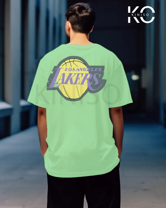 Image of Pastel Mint Color NBA Drop Shoulder T-Shirts with Los Angels Lakers James Printed for Basketball Lovers