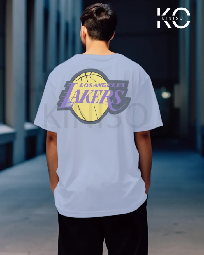 Image of Sky Blue Color NBA Drop Shoulder T-Shirts with Los Angels Lakers James Printed for Basketball Lovers