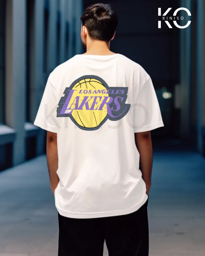 Image of White Color NBA Drop Shoulder T-Shirts with Los Angels Lakers James Printed for Basketball Lovers