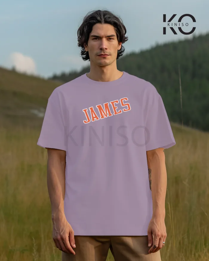 Image of Light Purple Color NBA Drop Shoulder T-Shirts with Los Angels Lakers James Printed for Basketball Lovers