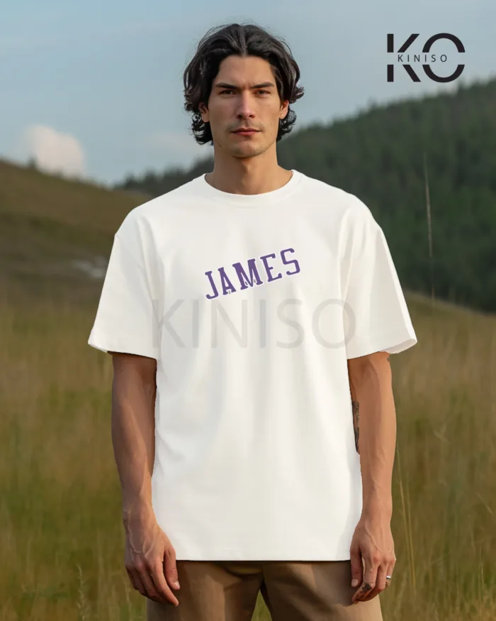 Image of White Color NBA Drop Shoulder T-Shirts with Los Angels Lakers James Printed for Basketball Lovers