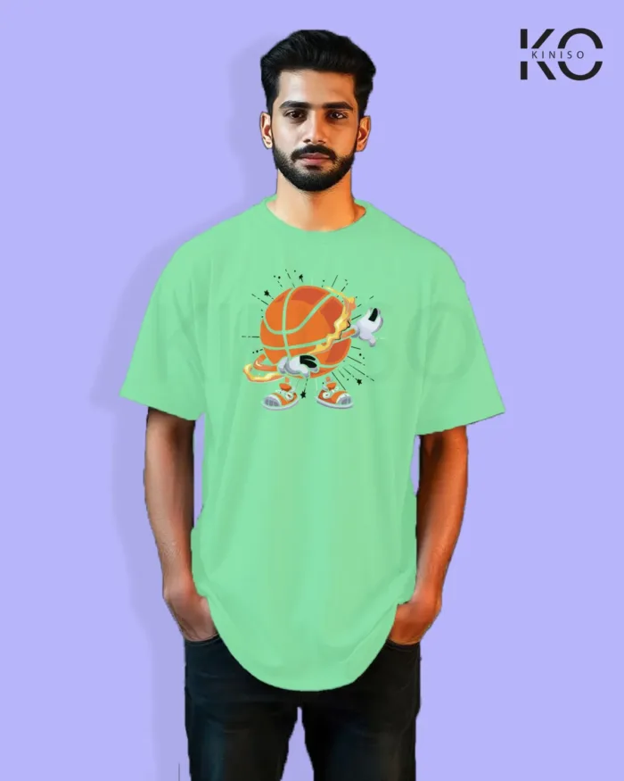 Image of Pastel Mint Color NBA Drop Shoulder T-Shirts with NBA Cartoon Printed for Basketball Lovers