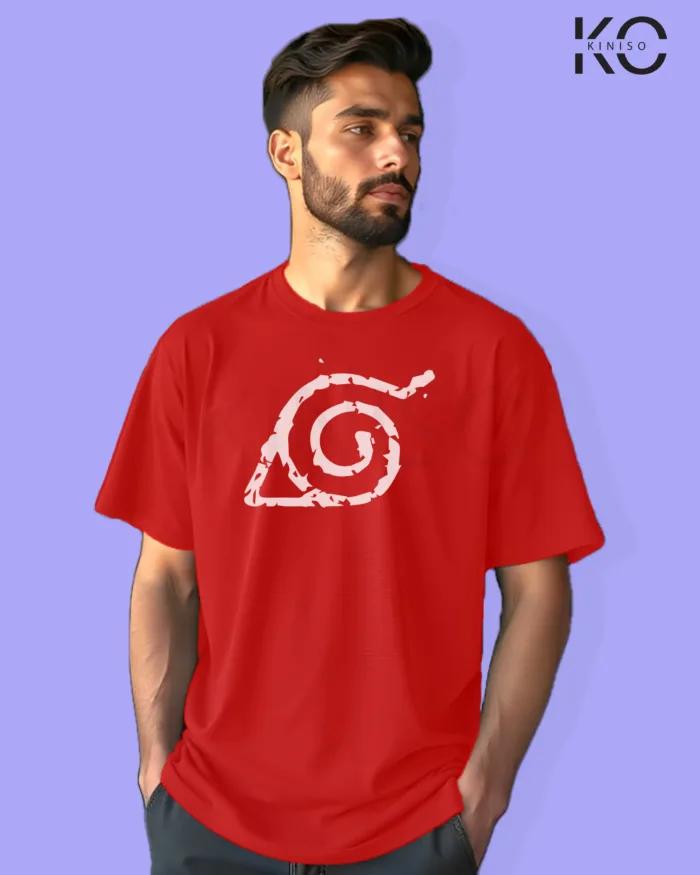 Naruto T-shirt Drop Shoulder for Men - Leaf Village Symbol - In Dhaka