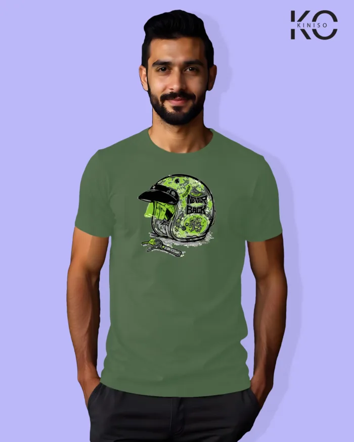 Motorcycle printed t-shirts with Never back Helmet Design - Image 4