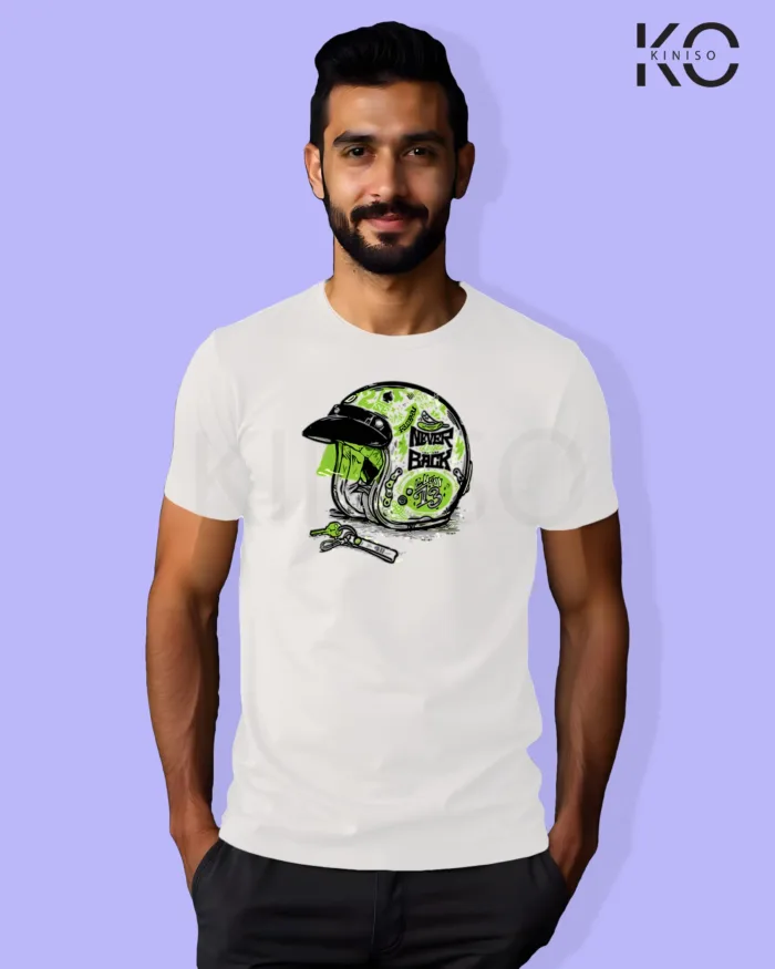 Motorcycle printed t-shirts with Never back Helmet Design - Image 3