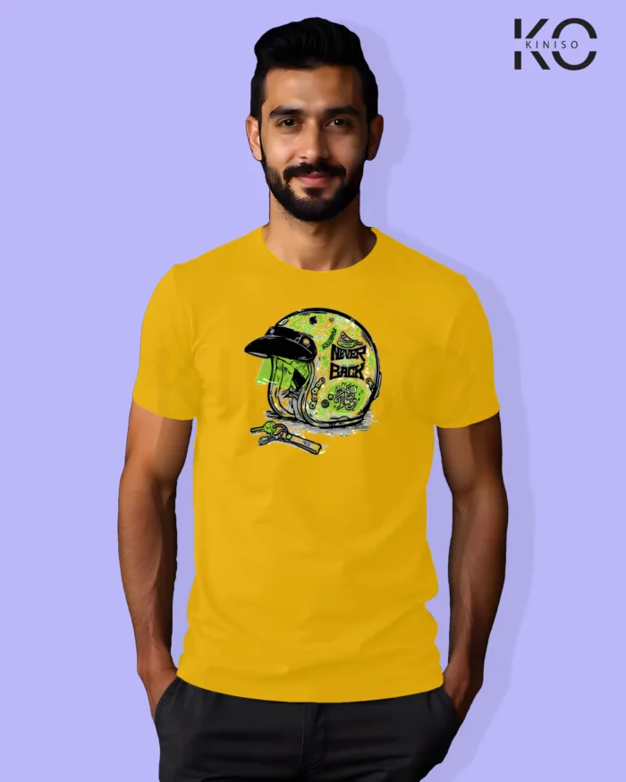Motorcycle printed t-shirts with Never back Helmet Design - Image 2