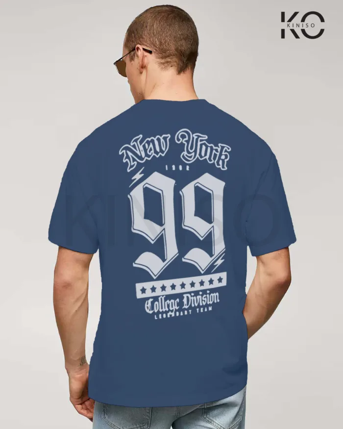 Image of Glaucous Blue Color NBA Drop Shoulder T-Shirts with New York 99 Printed for Basketball Lovers
