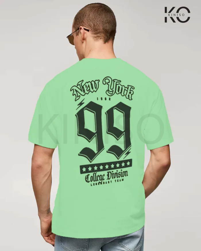 Image of Pastel Mint Color NBA Drop Shoulder T-Shirts with New York 99 Printed for Basketball Lovers