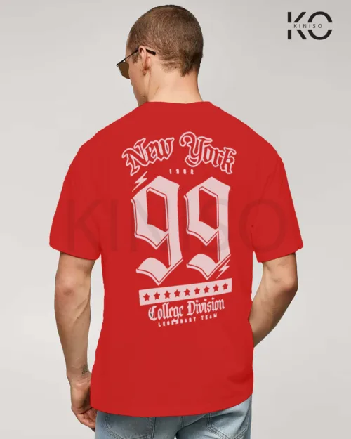 Image of Red Color NBA Drop Shoulder T-Shirts with New York 99 Printed for Basketball Lovers