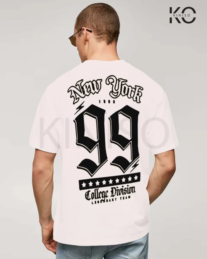 Image of White Color NBA Drop Shoulder T-Shirts with New York 99 Printed for Basketball Lovers