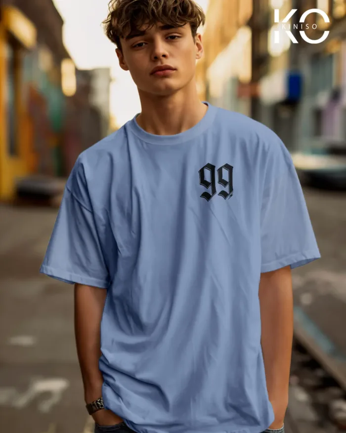 Image of Sky Blue Color NBA Drop Shoulder T-Shirts with New York 99 Printed for Basketball Lovers