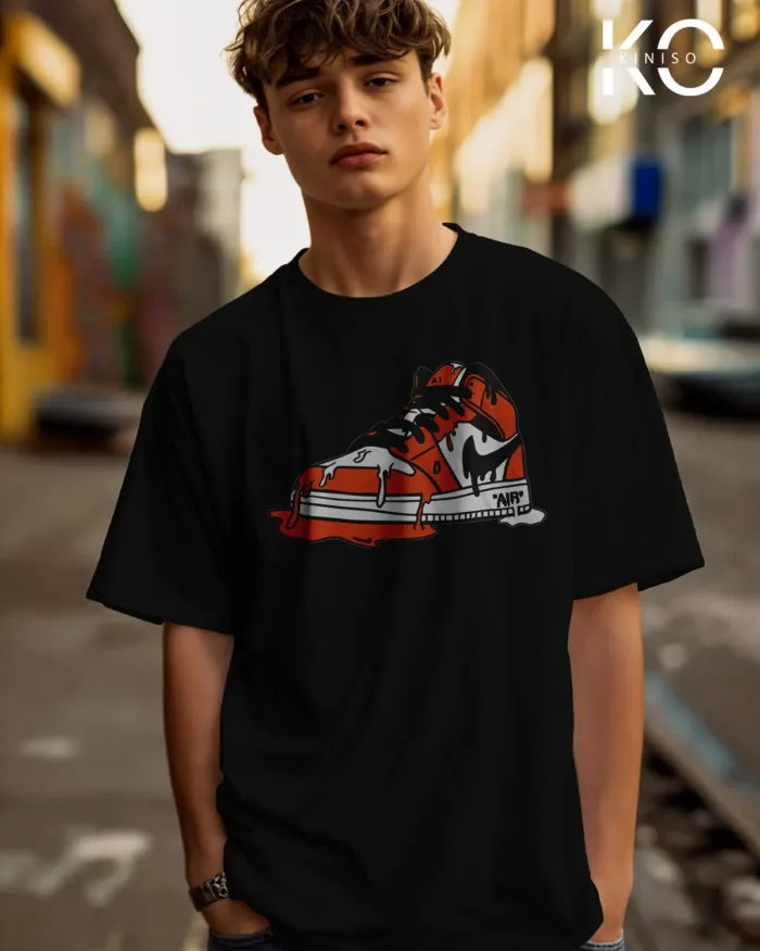 Image of Black Color NBA Drop Shoulder T-Shirts with Nike Air Shoe Printed for Basketball Lovers